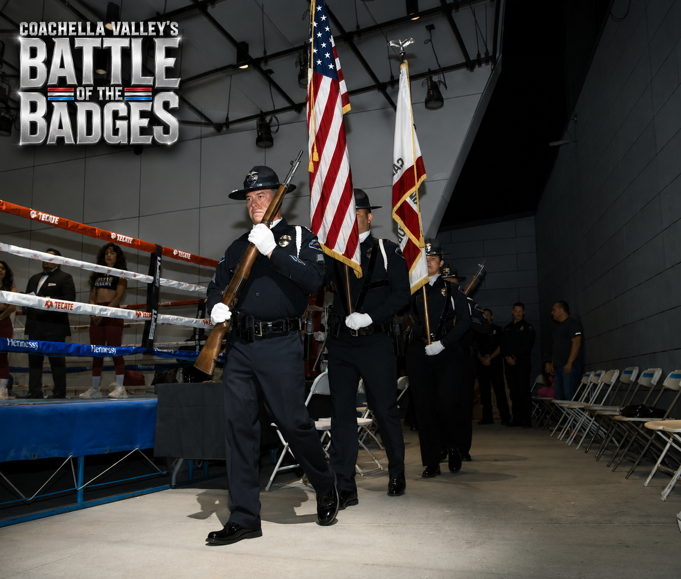 Police color guard presenting the flags at Battle of the Badges